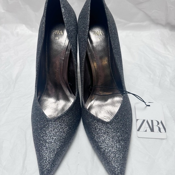 Zara Silver Stiletto Heels with Glitter Finish - Picture 3 of 7